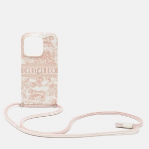 Dior Brown/Pink Toile de Jouy Print Leather iPhone 14 Pro Cord Case