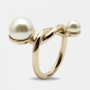 Dior Faux Pearl Gold Tone RIng Size 49