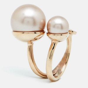 Dior UltraDior Faux Pearl Gold Tone Cocktail Ring Size 56