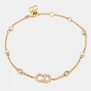 Dior Clair D Lunes Crystals Faux Pearls Gold Tone Bracelet
