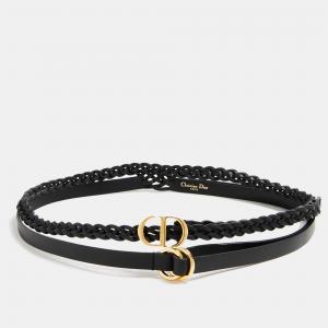 Dior Black Leather Double Braided Buckle Belt 85CM