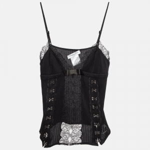 Christian Dior Boutique Black Stretch Knit Lace Detail Camisole L