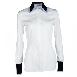 Dior White Sequined Collar Contrast Cuff Detail Long Sleeve Shirt S