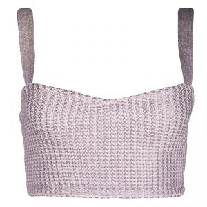 Dior Metallic Pink Foil Printed Knit Bustier Top S