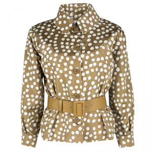 Dior Brown Polka Dotted Silk Calfskin Leather Belt Detail Tailored Jacket S