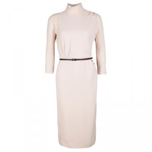 Dior Pale Pink Silk Belted Long Sleeve Dress S