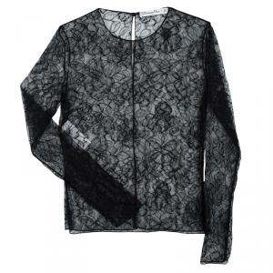 Dior Black Floral Lace Sheer Long Sleeve Top M