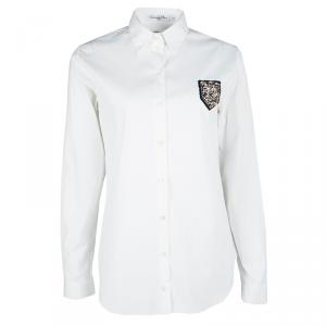 Dior White Embellished Wool Applique  Long Sleeve Shirt S