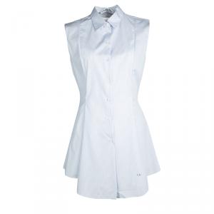 Dior Blue and White Striped Cotton Flared Bottom Sleeveless Long Shirt M
