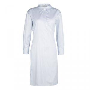 Dior SS'14 Blue Striped Cotton Button Detail Long Sleeve Shirt Dress M
