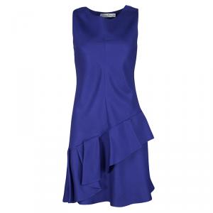 Dior Cobalt Blue Silk Wool Ruffled Bottom Sleeveless Dress M