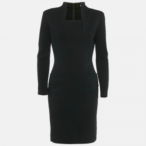 Pre Owned Christian Dior Vintage Black Stretch Knit Midi Dress M