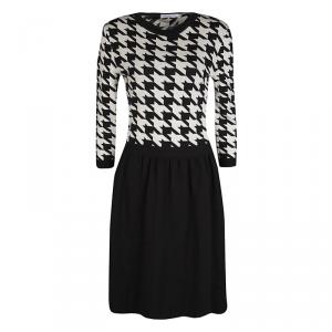 Dior Monochrome Houndstooth Pattern Wool Dress M