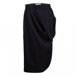 Dior Indigo Draped Wool Asymmetric Midi Skirt L