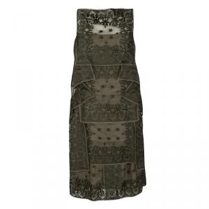 Dior Olive Green Embroidered Silk Paneled Sleeveless Dress M