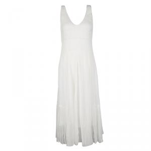 Dior Off White Pleated Silk Midi Dress S