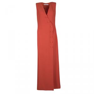 Dior Orange Silk and Wool Blend Asymmetric Button Front Sleeveless Maxi Dress M