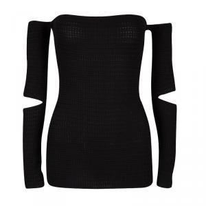 Dior Black Cotton Silk Knit Cutout Detail Off Shoulder Top L