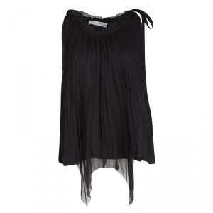Dior Black Plisse Silk Layered Neck Tie Detail Sleeveless Knit Top L