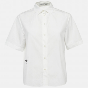 Pre Owned قميص كريستيان ديور قطن بوبلين أبيض بأكمام قصيرة مقاس متوسط