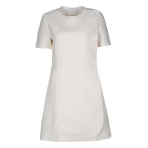 Dior Cream Wool Silk Side Button Detail Dress M