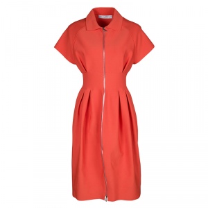 Dior Orange Pleat Detail Zip Front  Dress M