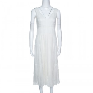 Dior Ivory Plisse Silk Sleeveless Midi Dress S