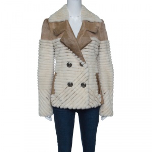 Dior Brown and Off White Mink and Calfskin Paneled Jacket M