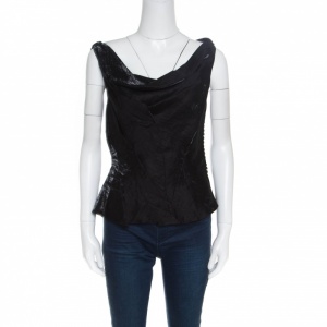 Dior Metallic Black Sleeveless Draped Top S