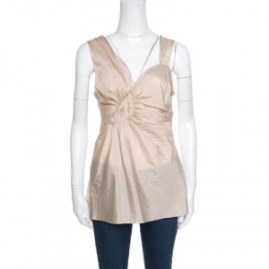 Dior Boutique Beige Draped Silk Sleeveless Top S