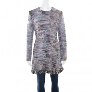 Dior Multicolor Cotton Textured Frayed Hem Dress Coat L