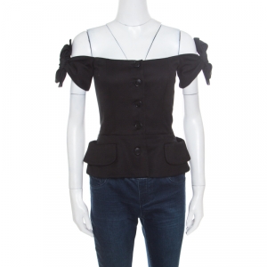 Christian Dior Black Stretch Cotton Eva Off Shoulder Bustier Jacket S