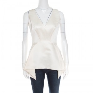 Dior Cream Satin Sleeveless Asymmetric Peplum Top S