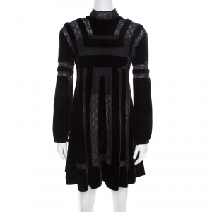 Dior Black Velvet and Lace Paneled Mini Dress M
