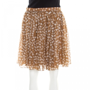 Dior Brown Polka Dotted Silk Chiffon Gathered Skirt M