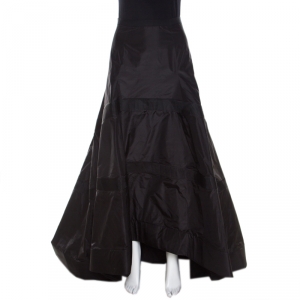 Dior Black Silk High Waist Mesh Insert Asymmetric Hem Flared Skirt S