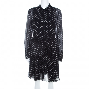 Dior Black and White Silk Polka Dot Pleated Dress M
