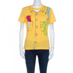 Dior Yellow Trompe L'oeil Print Cotton Crew Neck T Shirt L