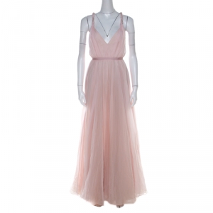 Dior Pale Pink Silk Chiffon Twisted Strap Detail Cocktail Dress S 