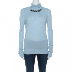 Dior Powder Blue Cashmere Embellished Turtleneck Sweater S