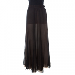 Christian Dior Vintage Black Chiffon Silk Layered Maxi Skirt L