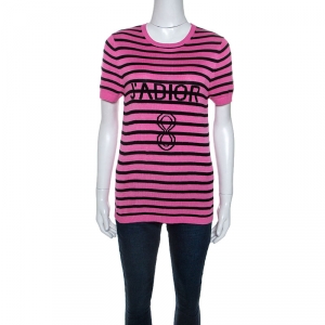 Dior Pink & Black Silk Knit J'Adior T-shirt M