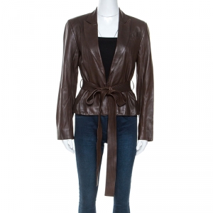 Christian Dior Boutique Brown Leather Belted Jacket M