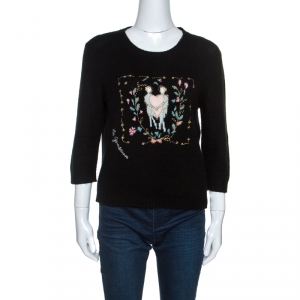 Christian Dior Black Cashmere Embroidered Detail Sweater XL