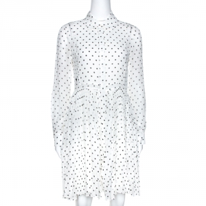 Dior White & Black Silk Polka Dot Pleated Dress M