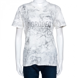 Dior Off White Diorodeo Jungle Print Cotton Linen T-Shirt M