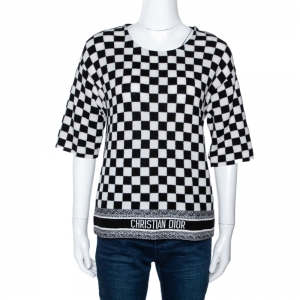 Dior Black & White Checkered Cashmere Top M 