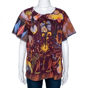Dior Maroon Linen Blend Tarot Print T Shirt M 