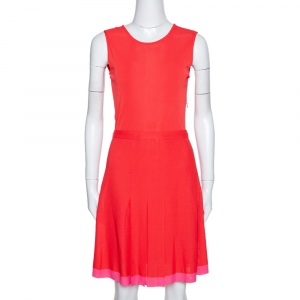 Dior Red Knit Pleat Detail Belted Sleeveless Dress M