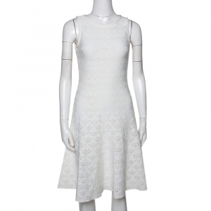 Dior Ivory Cotton Pointelle Knit Sleeveless A Line Dress S